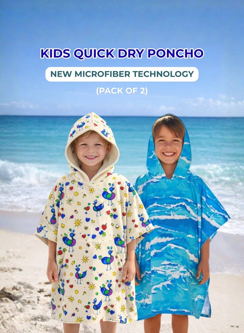 Pearl Coast International Kids Poncho Towel Hooded Pack of 2 – Quick Dry Microfiber Beach Changing Robe for Boys & Girls, Soft Absorbent Swim Cover Up - Image 1