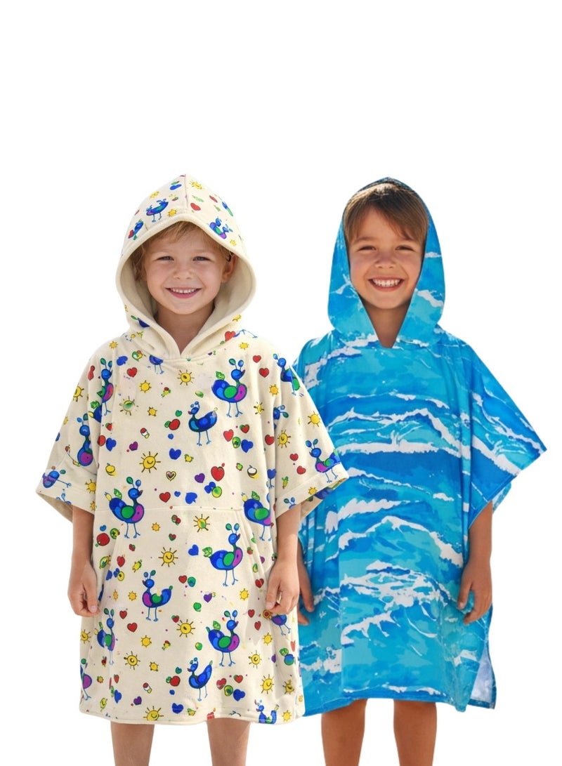 Pearl Coast International Kids Poncho Towel Hooded Pack of 2 – Quick Dry Microfiber Beach Changing Robe for Boys & Girls, Soft Absorbent Swim Cover Up - Image 2