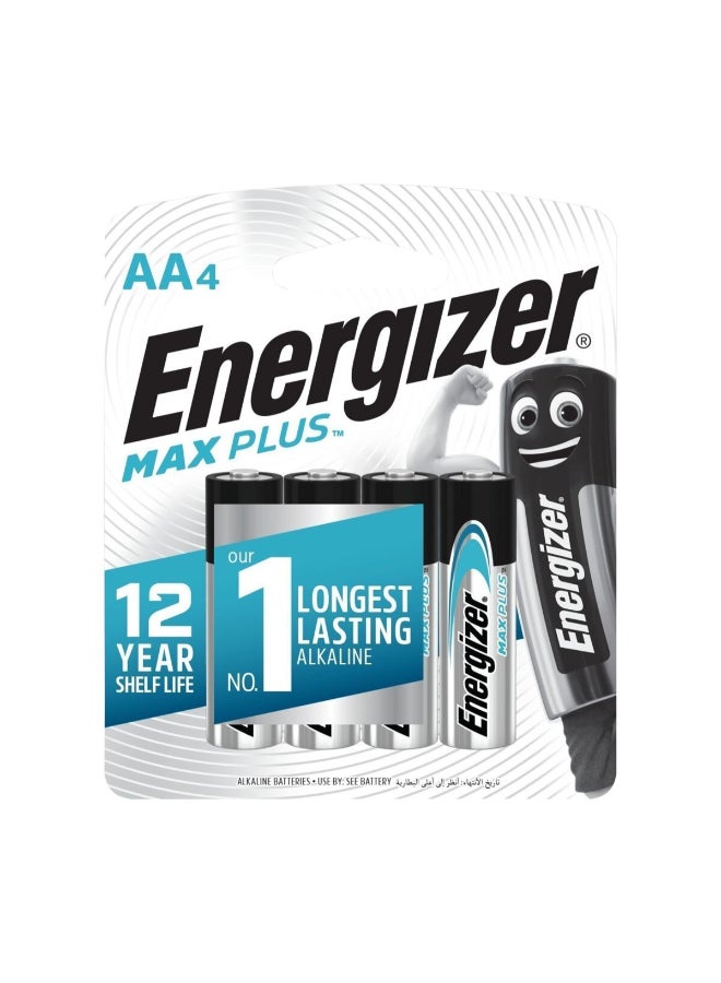 06101-X91RP4 ماكس بلس مجموعة بطاريات قلوية طويلة الأمد إي إي 4 قطع فضي وأسود 9.5 × 11.5 × 1.5 سم ‎