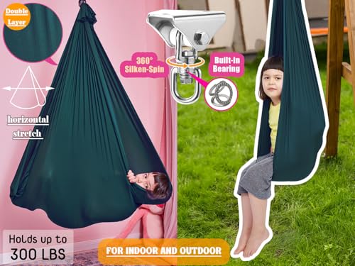 DOI IRON Sensory Swing for Kids with 360° Swivel Hook, Saggy-Resistant Double-Layer Fabric Indoor/Outdoor Cocoon Therapy Swing for Autism, Yoga & Play - Image 2