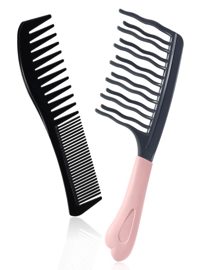 SIMPOR 2 Pack Wide Tooth Comb for Curls and Detangling Comb Set, Large Wavy Tooth Detangler Brush and Double Sided Styling Hair Comb for Wet Dry Hair, Shower Barber Combs for Women Men Thick Curly - Image 1