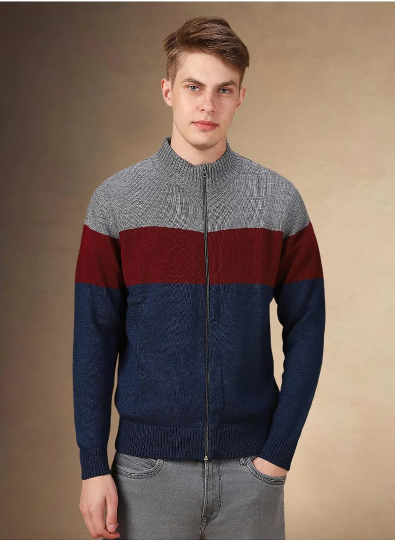 Dennis Lingo Men's Grey 100% Acrylic Colour Blocked Regular Fit Sweater