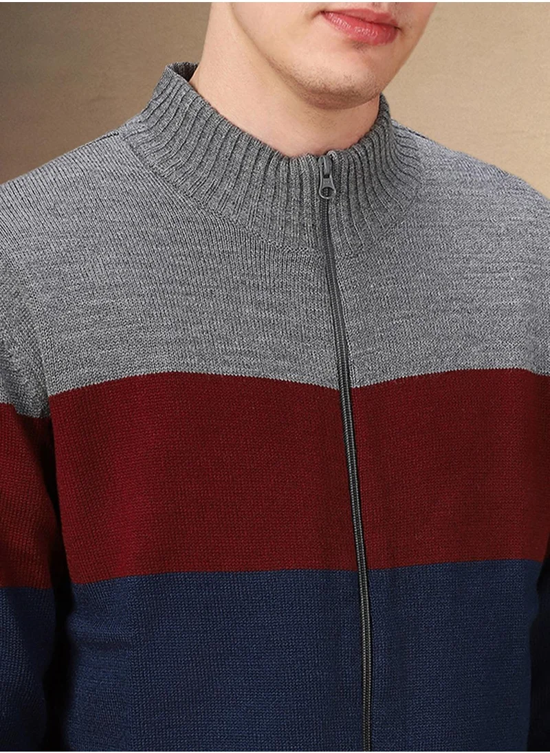 Dennis Lingo Men's Grey 100% Acrylic Colour Blocked Regular Fit Sweater
