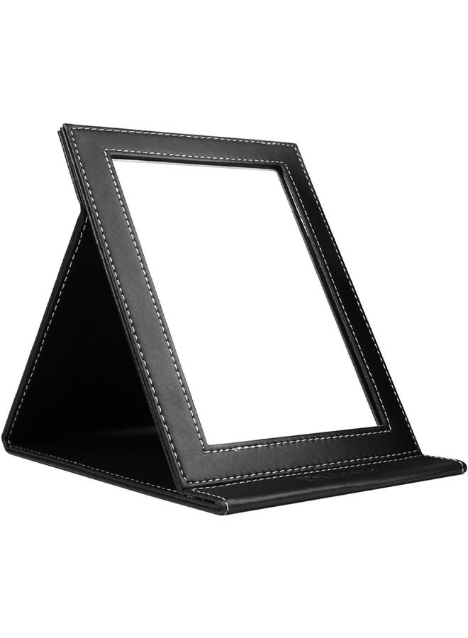 DUNISO Folding Mirror，PU Leather Travel Mirror, Portable Folding Vanity Mirror with Stand,Not Easily Deformed, Adjustable Angle， for Travel Camping, Desk,Vanity Table, Travel,20x15cm  - Image 1