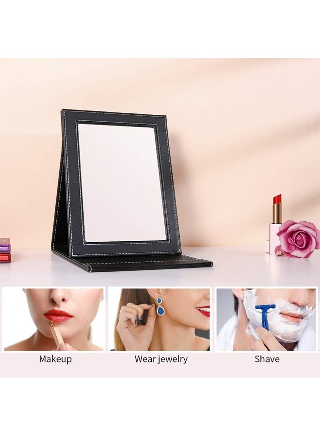 DUNISO Folding Mirror，PU Leather Travel Mirror, Portable Folding Vanity Mirror with Stand,Not Easily Deformed, Adjustable Angle， for Travel Camping, Desk,Vanity Table, Travel,20x15cm  - Image 2