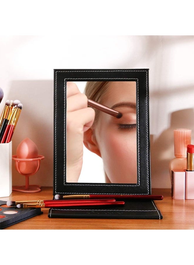 DUNISO Folding Mirror，PU Leather Travel Mirror, Portable Folding Vanity Mirror with Stand,Not Easily Deformed, Adjustable Angle， for Travel Camping, Desk,Vanity Table, Travel,20x15cm  - Image 4