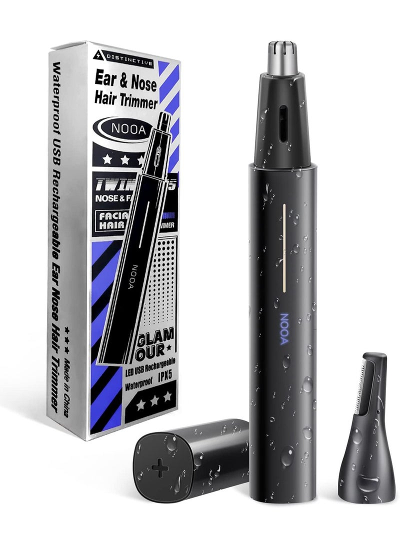NOOA Lithium Ear and Nose Hair Trimmer Clipper for Men  Women USB Rechargeable Professional Eyebrow Trimmer Smart Cleaning System Waterproof Painless Facial Hair Remover 