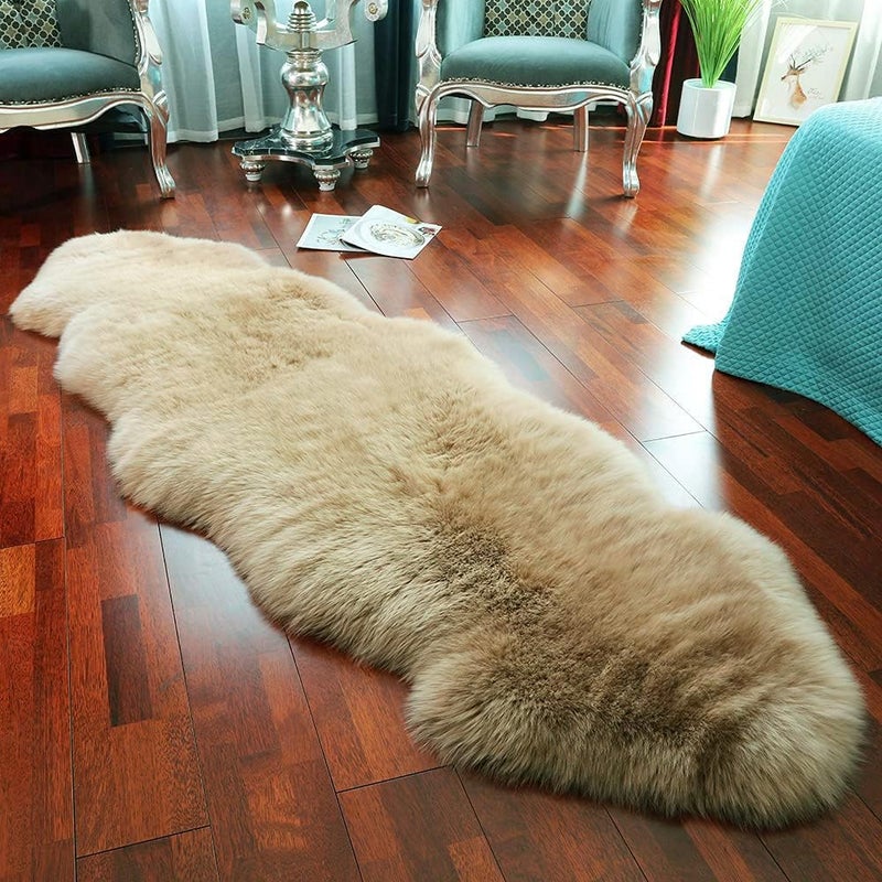 LLB Genuine Sheepskin Area Rug Wool Rug Fur Carpet Fluffy Shaggy Fur Rug for Living Room Kids Bedroom Real Sheepskin Throw Lambskin Rugs Sofa Mat Chair Seat Covers (Tan, 2 x 6 ft Sheepskin) - Image 1