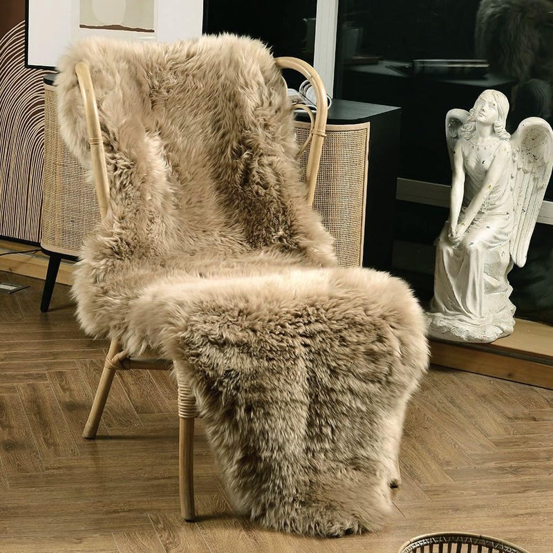 LLB Genuine Sheepskin Area Rug Wool Rug Fur Carpet Fluffy Shaggy Fur Rug for Living Room Kids Bedroom Real Sheepskin Throw Lambskin Rugs Sofa Mat Chair Seat Covers (Tan, 2 x 6 ft Sheepskin) - Image 4