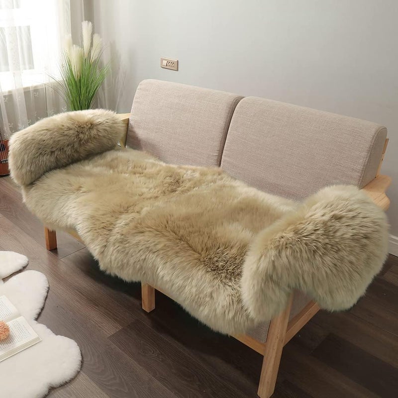 LLB Genuine Sheepskin Area Rug Wool Rug Fur Carpet Fluffy Shaggy Fur Rug for Living Room Kids Bedroom Real Sheepskin Throw Lambskin Rugs Sofa Mat Chair Seat Covers (Tan, 2 x 6 ft Sheepskin) - Image 3