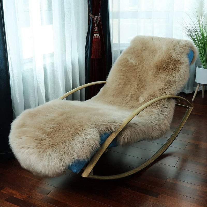 LLB Genuine Sheepskin Area Rug Wool Rug Fur Carpet Fluffy Shaggy Fur Rug for Living Room Kids Bedroom Real Sheepskin Throw Lambskin Rugs Sofa Mat Chair Seat Covers (Tan, 2 x 6 ft Sheepskin) - Image 2