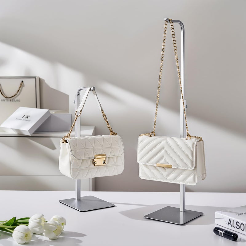 Josmimic 2 Pack Purse Holder Handbag Display Stand: Silver Hanger Rack for Bags, Purses, and Wreath, Adjustable Hook Stand for Tabletop, Closet, and Retail Use for Vendors - Image 5