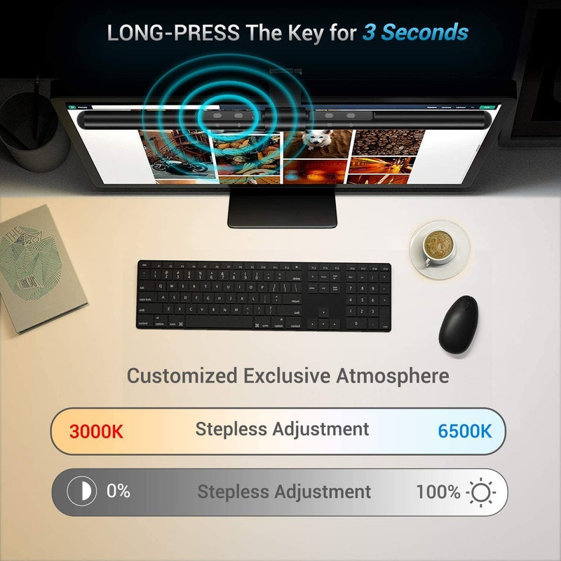 Quntis Computer Monitor Light, Screen Light Bar No Glare, 20.4'' Monitor Lamp with Auto-Dimming, Adjustable Brightness and Color Temperature, USB Reading LED Monitor Light for Desk/Home/Office - Image 5