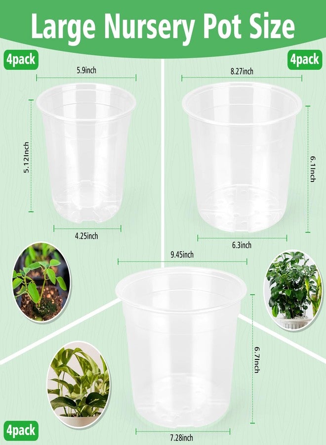 DUNPUTE 6/8/10 Inch Large Clear Nursery Pots with Drainage, 12 Pack Plastic Pots for Plants, Ideal Seedling Pots and Plant Pots for Vegetables, Orchids, Aloe, Indoor Outdoor Use (6 8 10 inch) - Image 2
