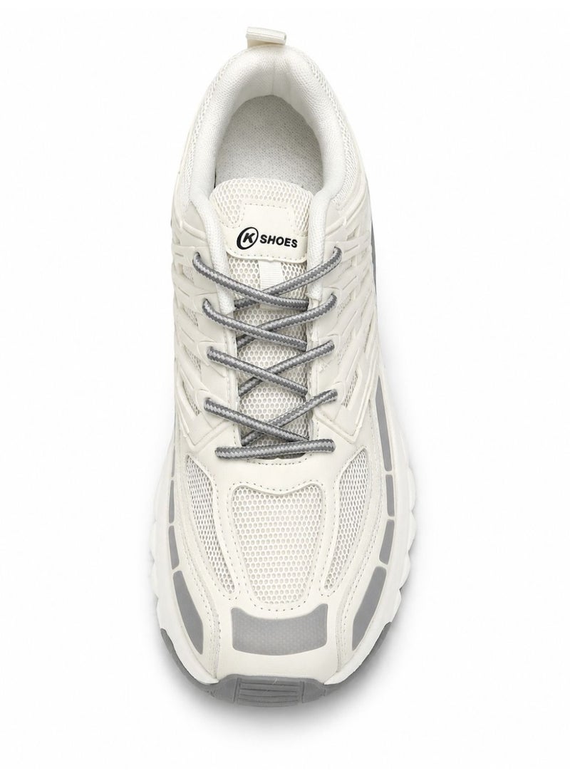K Shoes Men's Chunky Running Sneakers, Grey and White, Mesh and Synthetic Upper, Lace-Up Style. - Image 5