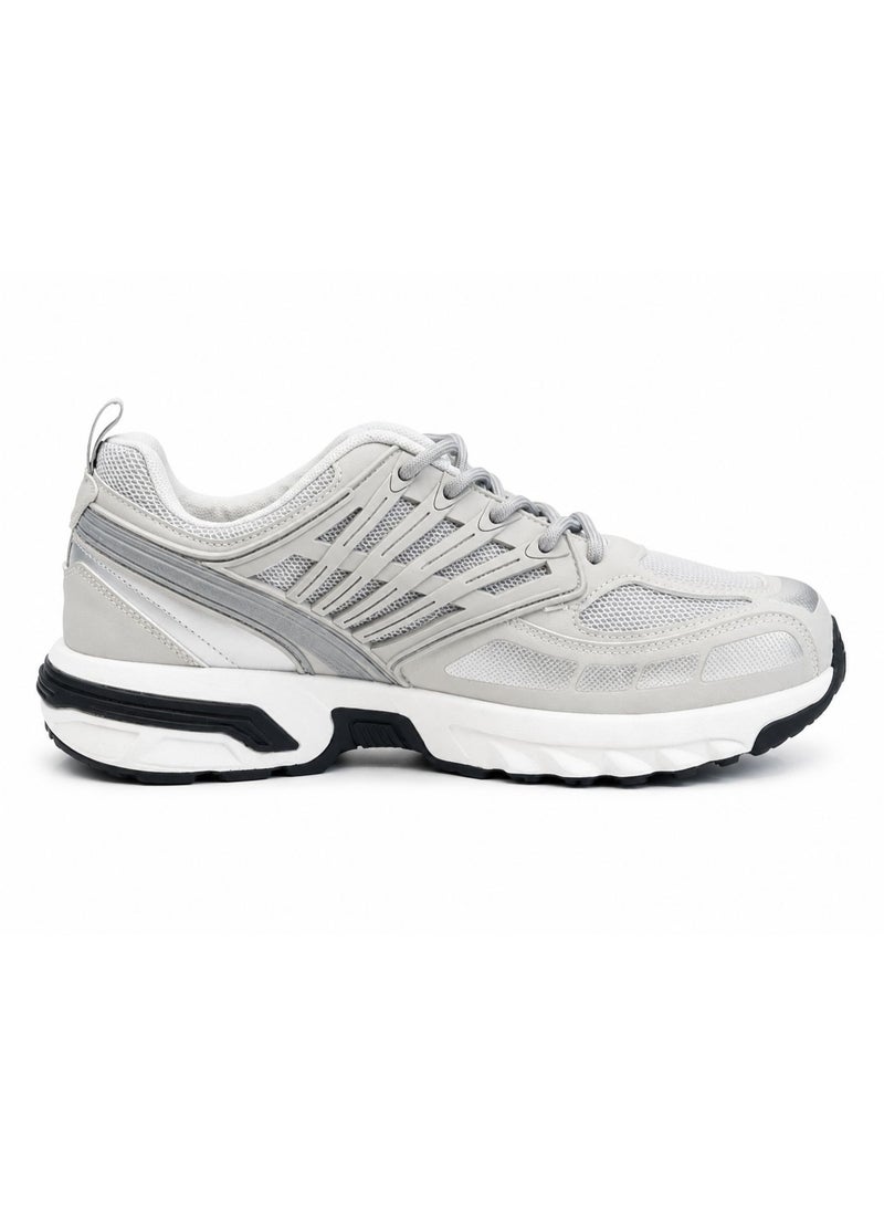 K Shoes Men's Chunky Running Sneakers, Grey and White, Mesh and Synthetic Upper, Lace-Up Style. - Image 1