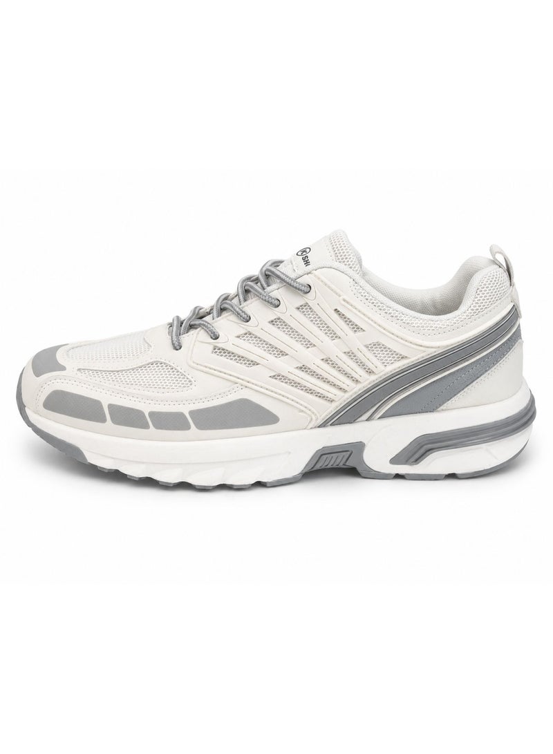 K Shoes Men's Chunky Running Sneakers, Grey and White, Mesh and Synthetic Upper, Lace-Up Style. - Image 4