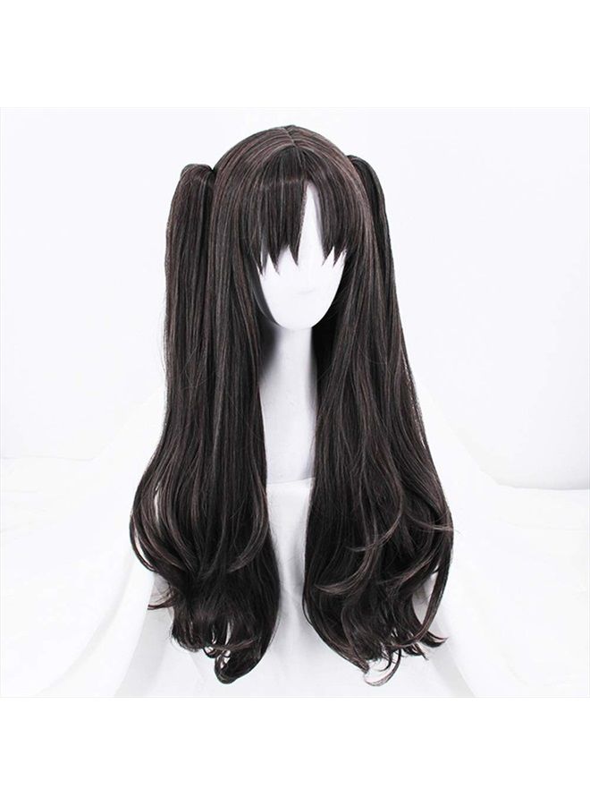 ANOGOL Hair Cap+Black Brown Long Natural Clip on Double Ponytails Cosplay Wig for Women Anime Costume Hair Wigs For Women Girls Men Boys Dress Up Costume Party For Halloween Wig - Image 3