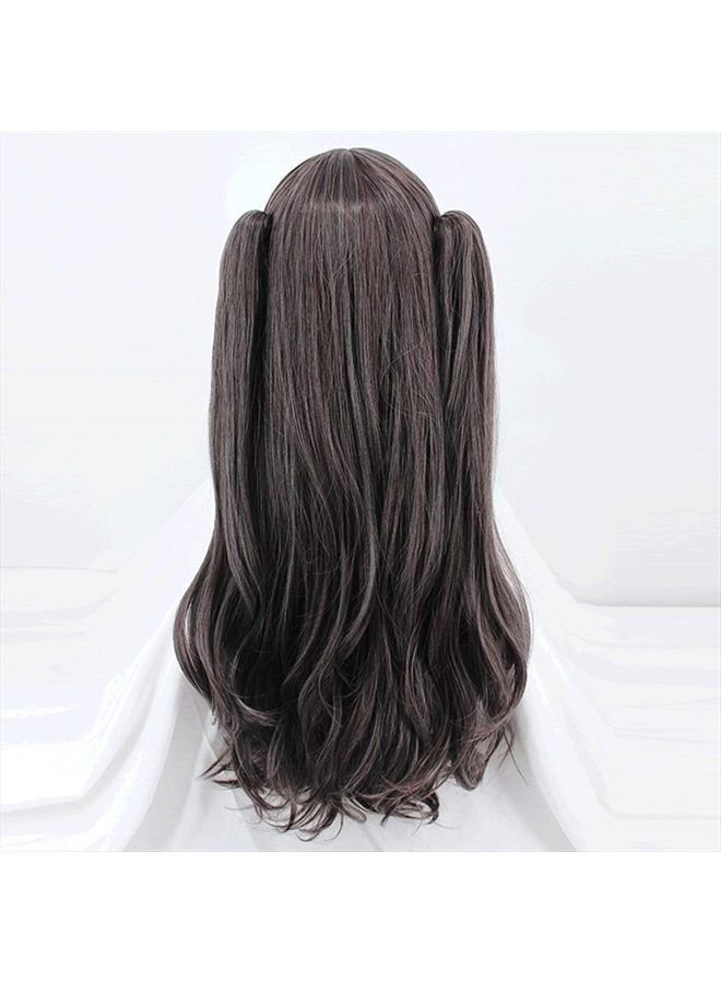 ANOGOL Hair Cap+Black Brown Long Natural Clip on Double Ponytails Cosplay Wig for Women Anime Costume Hair Wigs For Women Girls Men Boys Dress Up Costume Party For Halloween Wig - Image 4