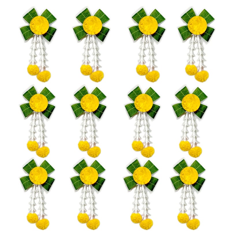 S2S زينة أوراق وزهور المانجو في المنزل | زينة حفلات الزفاف، زينة الفعاليات | خلفية بسيطة وسهلة - صفراء (عبوة من 12 قطعة) - Image 1