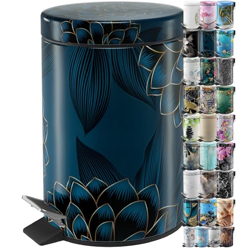 Sanilo Small Bathroom Trash Can with Lid [1.3 Gallon] - Lidded Tiny Trashcan for Garbage - Mini Metal Bin with Soft Closing Mechanism - Bath Room Accessoire Wastebin with Inner Bucket (Dahlia) - Image 1