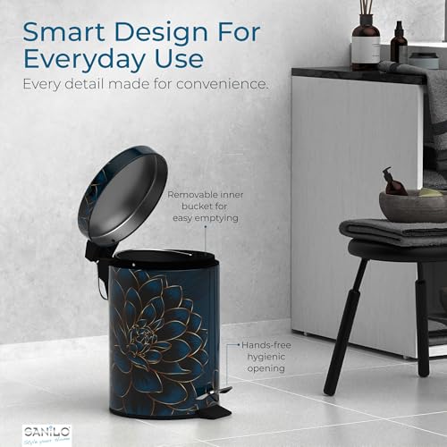 Sanilo Small Bathroom Trash Can with Lid [1.3 Gallon] - Lidded Tiny Trashcan for Garbage - Mini Metal Bin with Soft Closing Mechanism - Bath Room Accessoire Wastebin with Inner Bucket (Dahlia) - Image 4