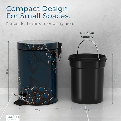 Sanilo Small Bathroom Trash Can with Lid [1.3 Gallon] - Lidded Tiny Trashcan for Garbage - Mini Metal Bin with Soft Closing Mechanism - Bath Room Accessoire Wastebin with Inner Bucket (Dahlia) - Image 5