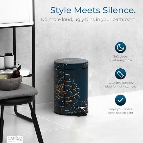 Sanilo Small Bathroom Trash Can with Lid [1.3 Gallon] - Lidded Tiny Trashcan for Garbage - Mini Metal Bin with Soft Closing Mechanism - Bath Room Accessoire Wastebin with Inner Bucket (Dahlia) - Image 3