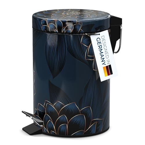 Sanilo Small Bathroom Trash Can with Lid [1.3 Gallon] - Lidded Tiny Trashcan for Garbage - Mini Metal Bin with Soft Closing Mechanism - Bath Room Accessoire Wastebin with Inner Bucket (Dahlia) - Image 2