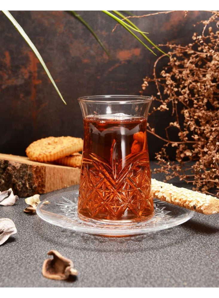 Paşabahçe طقم شاي باساباهتشي الخالد 160 مل – طقم 12 قطعة من أكواب الشاي والصحون - Image 1