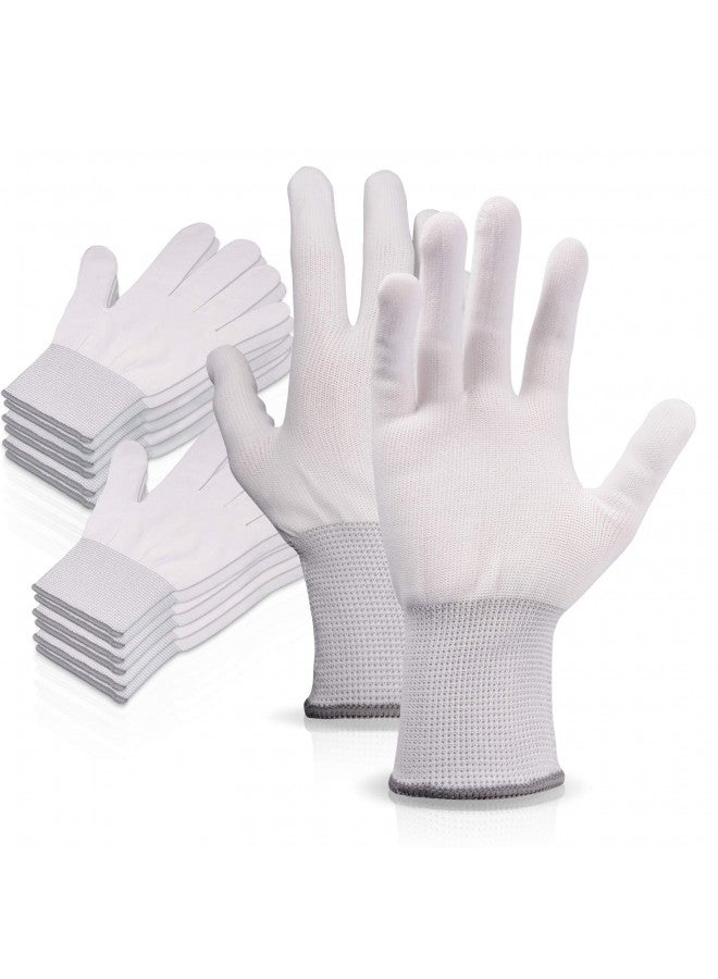 EHDIS Vinyl Wrap Gloves Nylon White Working Gloves Labor Non-slip PC Building Gloves / 6 Pairs - Image 1
