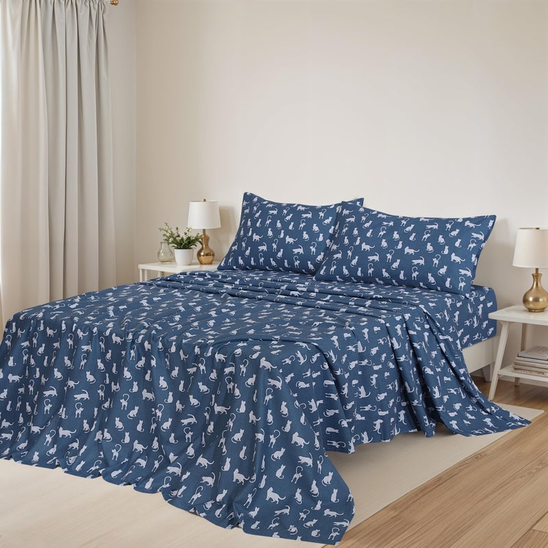 ZOYER Flannel Sheets Queen Size - 100% Cotton Double Brushed Bed Sheets, Deep Pockets 16 Inches Queen Sheet Set, All Seasons Breathable & Extra Soft - Warm & Cozy, 4 Piece, White Cat - Image 2