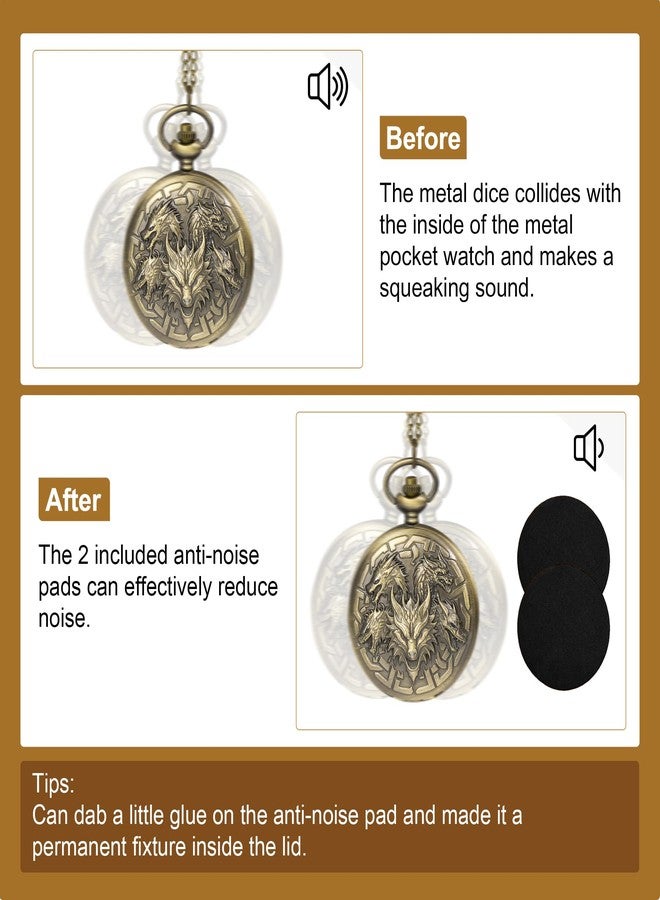 Kabinka DND Dice Set, 7pcs Mini Metal Dice with Pocket Watch Shell, Portable D&D Die with Necklace, Dungeons and Dragons Dice for RPG(Five-Headed Dragon, Bronze) - Image 4