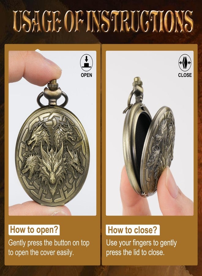 Kabinka DND Dice Set, 7pcs Mini Metal Dice with Pocket Watch Shell, Portable D&D Die with Necklace, Dungeons and Dragons Dice for RPG(Five-Headed Dragon, Bronze) - Image 3
