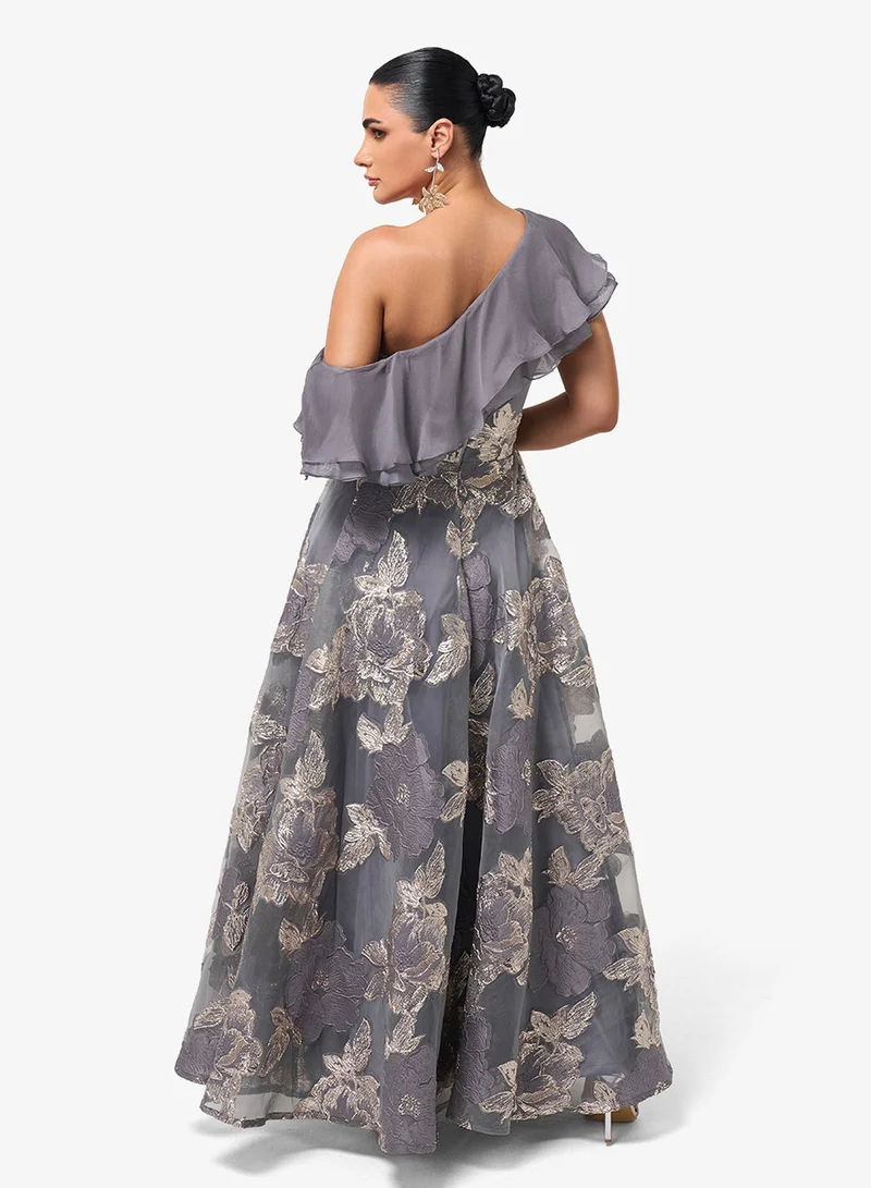Threadz By Ajooni  Ruffle Detail Printed Maxi Dress for Women | Best Price UAE