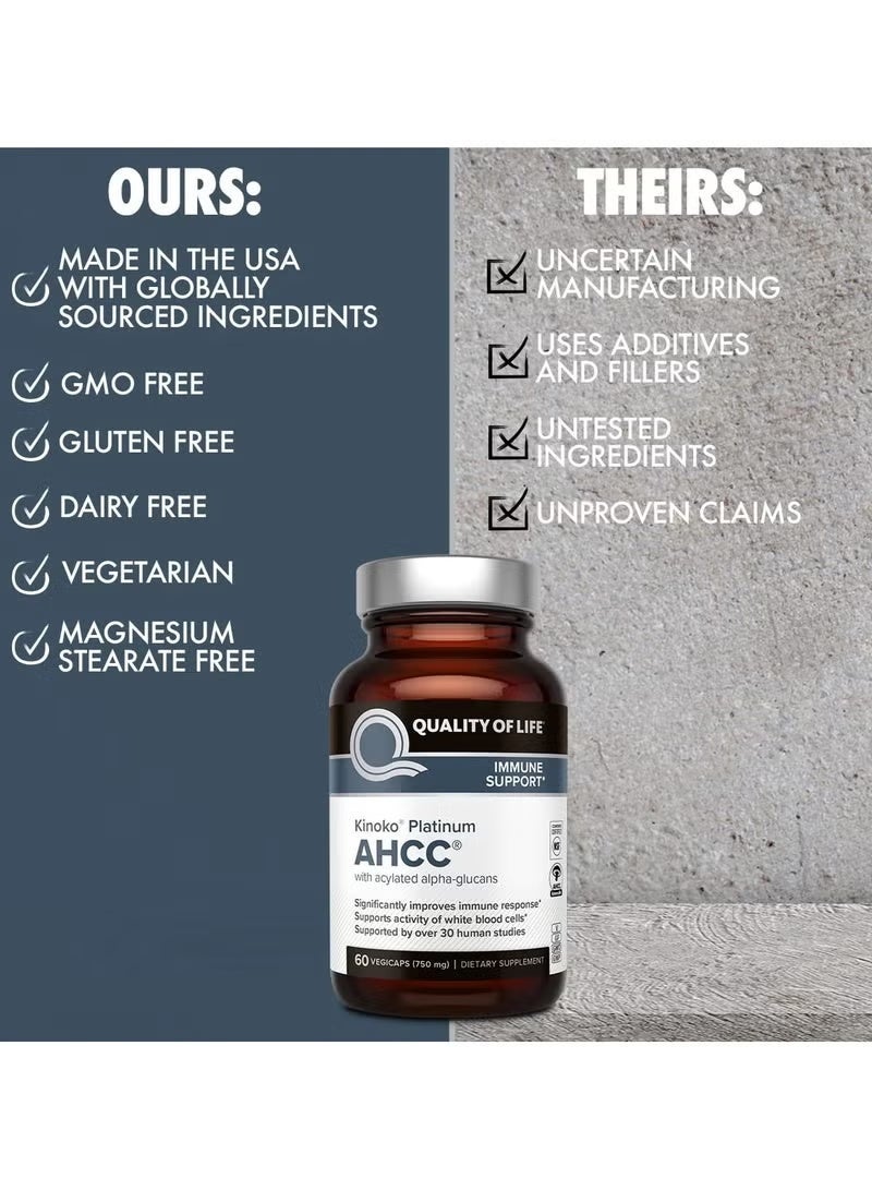 Quality of Life Labs, Kinoko Platinum AHCC, 60 Veggie Capsules - Image 3