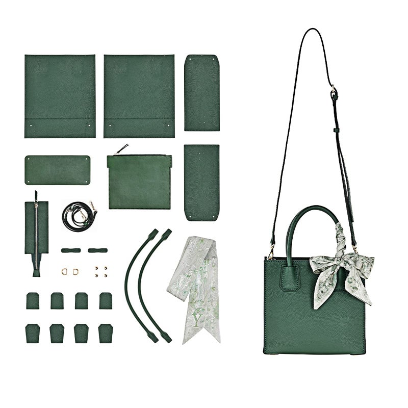 POPSEWING Top Grain Leather Mini Tote Handbag DIY Kit, Crossbody Shoulder Bag with Sewing Kits for Women, Girls, DIY Leather Bag Kit for Personalized Gift (Green) - Image 1