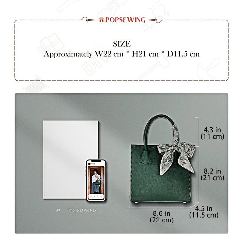 POPSEWING Top Grain Leather Mini Tote Handbag DIY Kit, Crossbody Shoulder Bag with Sewing Kits for Women, Girls, DIY Leather Bag Kit for Personalized Gift (Green) - Image 2
