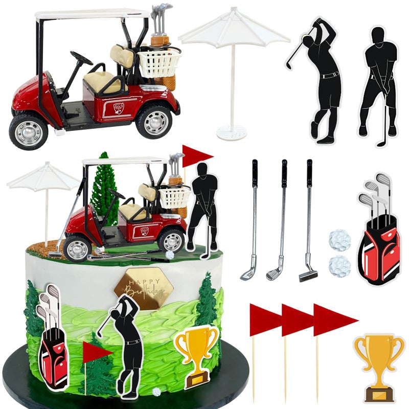 TOSPARTY Golf Cake Decorations Heading for The Red Cake Topper Birthday Decorations for Golfers with Cart Flag Golf Ball for Men Sport Golf Theme Party Supply - Image 1