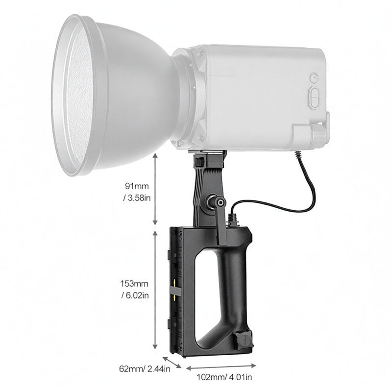 NP-F Battery Handle : Dark Gray ABS Durable Ergonomic Grip - Balance Maintain 2-Battery Capacity Battery Handle for YONGNUO YNLUX200 Video Light - Image 3