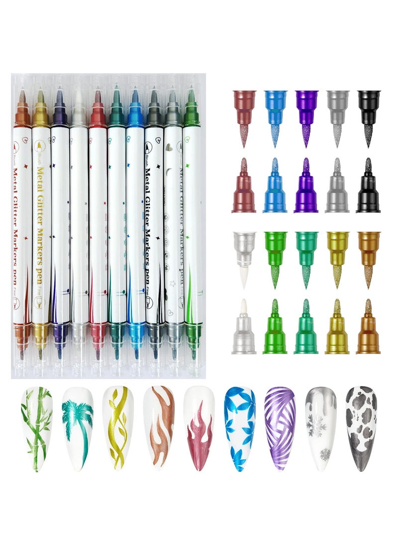 SYOSI - SYOSI 10 Pcs Double-ended Nail Art Pens, Nail Art 3D Painted Pen Graffiti Pen for DIY Nail Art Nail Design Manicure Tools - Image 1