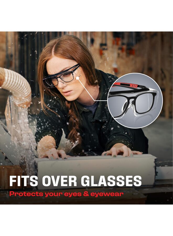 Anti Fog Safety Glasses that Fit Over Glasses with Scratch Resistant Lens Over Glasses Safety Glasses for Men and Women with Adjustable Temples (Red) - Image 2