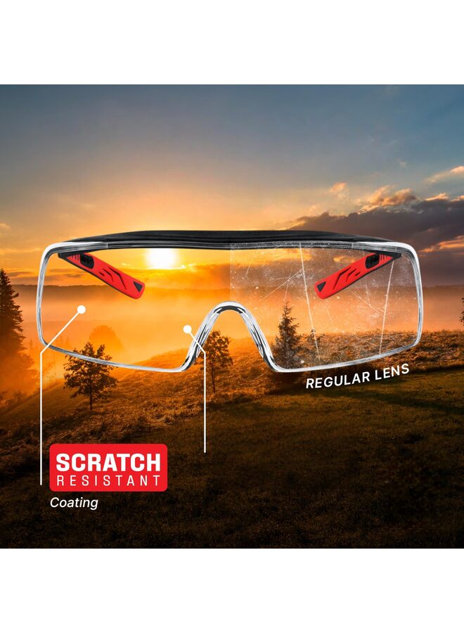 Anti Fog Safety Glasses that Fit Over Glasses with Scratch Resistant Lens Over Glasses Safety Glasses for Men and Women with Adjustable Temples (Red) - Image 3