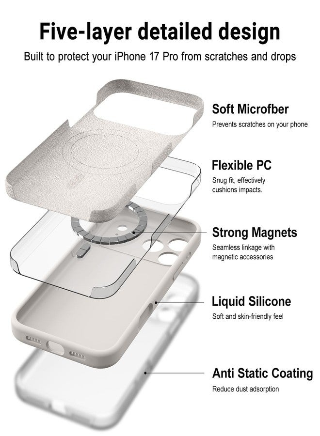 OTOFLY Magnetic for iPhone 17 Pro Case,Compatible with Magsafe,Classic Liquid Silicone Mobile Phone Case,Integrated Camera Control Button,Anti-Scratch Microfiber Lining,Stone - Image 4