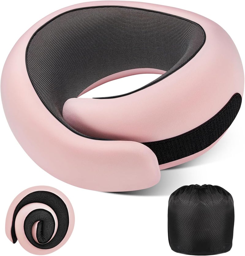 4litamz Neck Pillow Airplane,100% Pure Memory FoamTravel Neck Pillow Travel Neck Support Ergonomic &Portable Design Best for Sleeping Plane Car Train Office Flight (Light Pink) - Image 1