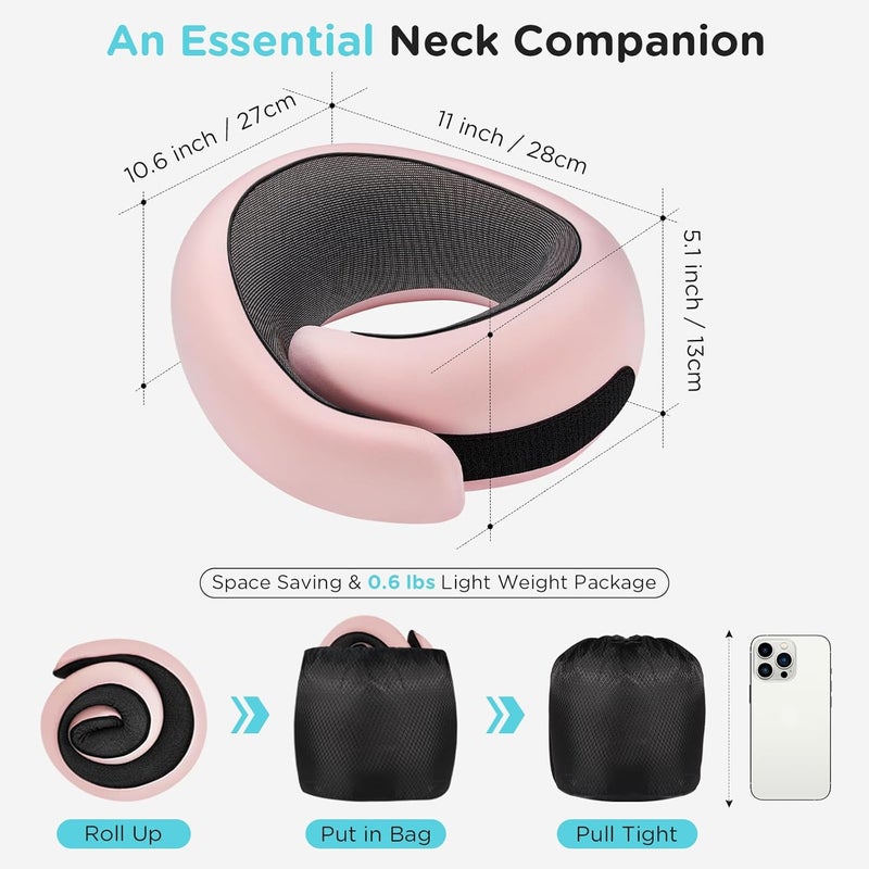 4litamz Neck Pillow Airplane,100% Pure Memory FoamTravel Neck Pillow Travel Neck Support Ergonomic &Portable Design Best for Sleeping Plane Car Train Office Flight (Light Pink) - Image 4