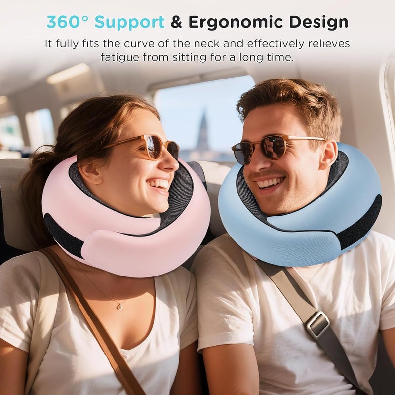 4litamz Neck Pillow Airplane,100% Pure Memory FoamTravel Neck Pillow Travel Neck Support Ergonomic &Portable Design Best for Sleeping Plane Car Train Office Flight (Light Pink) - Image 3