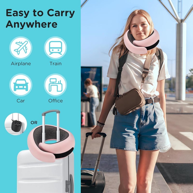 4litamz Neck Pillow Airplane,100% Pure Memory FoamTravel Neck Pillow Travel Neck Support Ergonomic &Portable Design Best for Sleeping Plane Car Train Office Flight (Light Pink) - Image 5