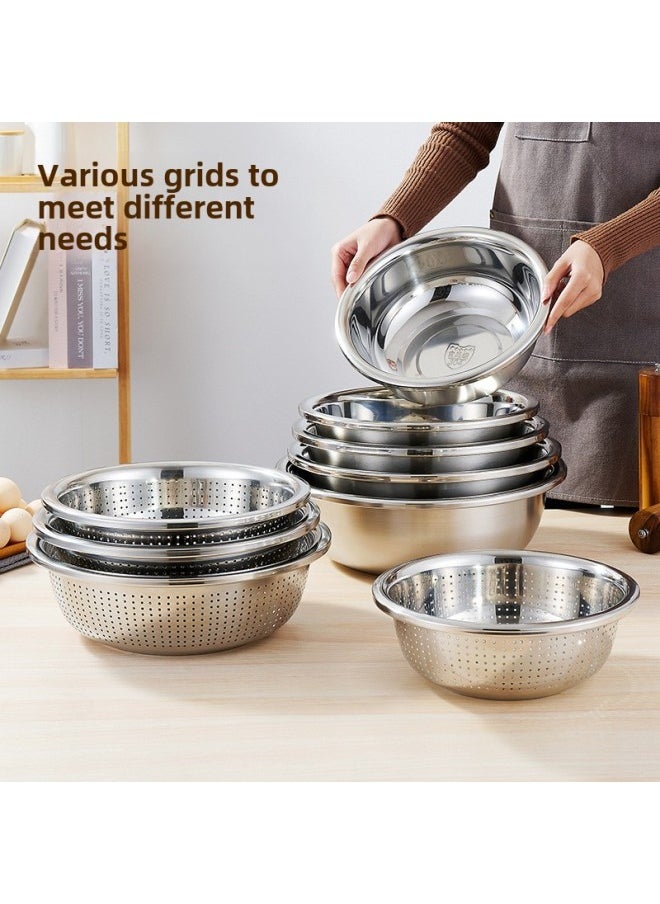 Generic - Thickened 304 Stainless Steel Basin Kitchen Rice Drain Basket For Vegetable Washing Household Large Capacity Rice Sieve Salah Basin Soup Basin-Specifications:34cm (weight 405g)-Color:Steel Color - Image 1