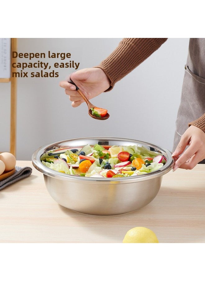 Generic - Thickened 304 Stainless Steel Basin Kitchen Rice Drain Basket For Vegetable Washing Household Large Capacity Rice Sieve Salah Basin Soup Basin-Specifications:34cm (weight 405g)-Color:Steel Color - Image 1